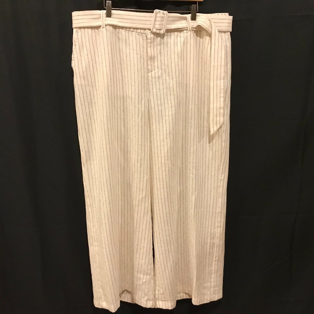 NWT Womens Size 20 Lane Bryant Cream Beige Linen Blend Wide Leg Striped Pants